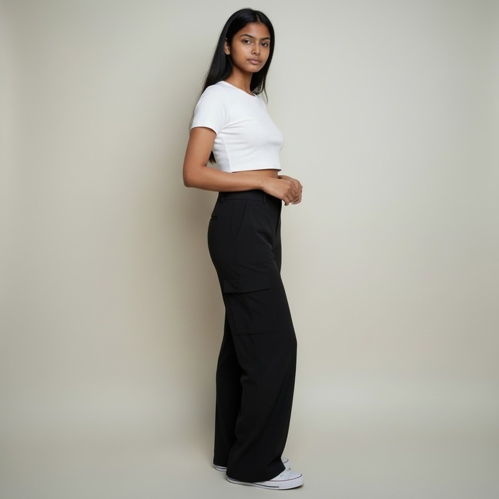 Athleta Pinnacle High Rise Cargo Trouser Black Size 4 Wide Leg Athleisure